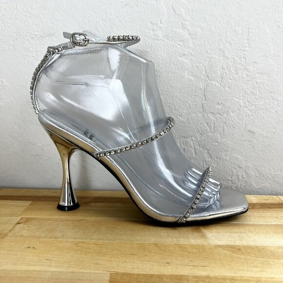 Jeffery Campbell Demonica Rhinestone Strappy Heels Silver Party Event Size 7 - Picture 1 of 11